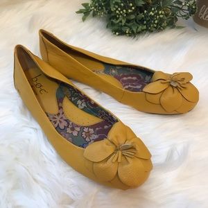 BOC Mustard Yellow Ballet Flats With Flower